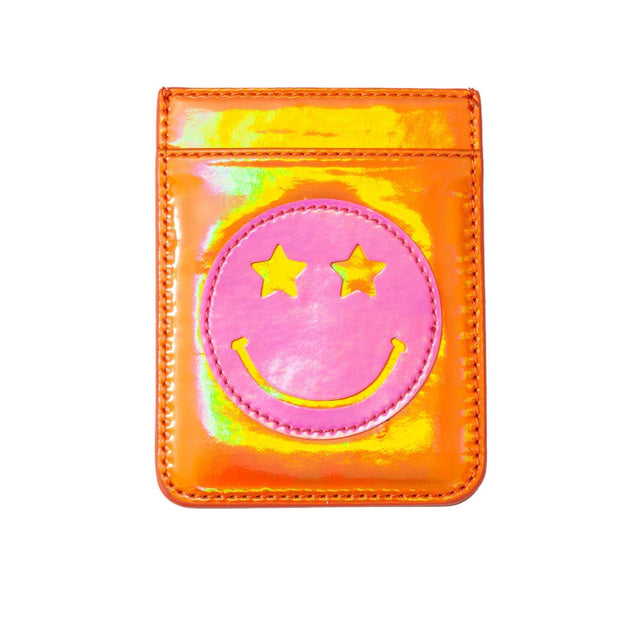 Iridescent Orange with Hot Pink Star Eye Happy Face Phone Wallet