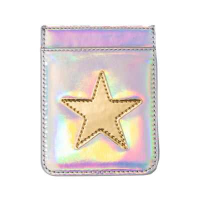 Iridescent Silver with Gold Star Phone Wallet