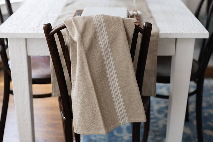 Kitchen Tea Towel, Vintage White Stripe, Set of 2
