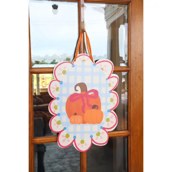 Scalloped Pumpkin Bow Doorhanger