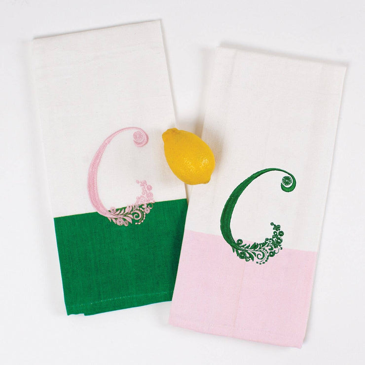 Colorblock Initialed Kitchen Towel Sets