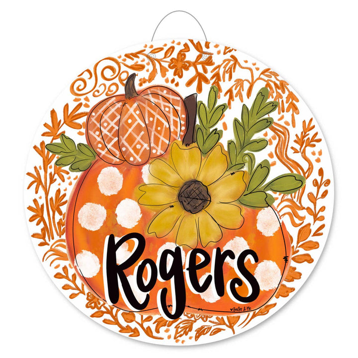 Baxter &amp; Me - Personalized Orange Chinoiserie Harvest Pumpkin Door Hanger