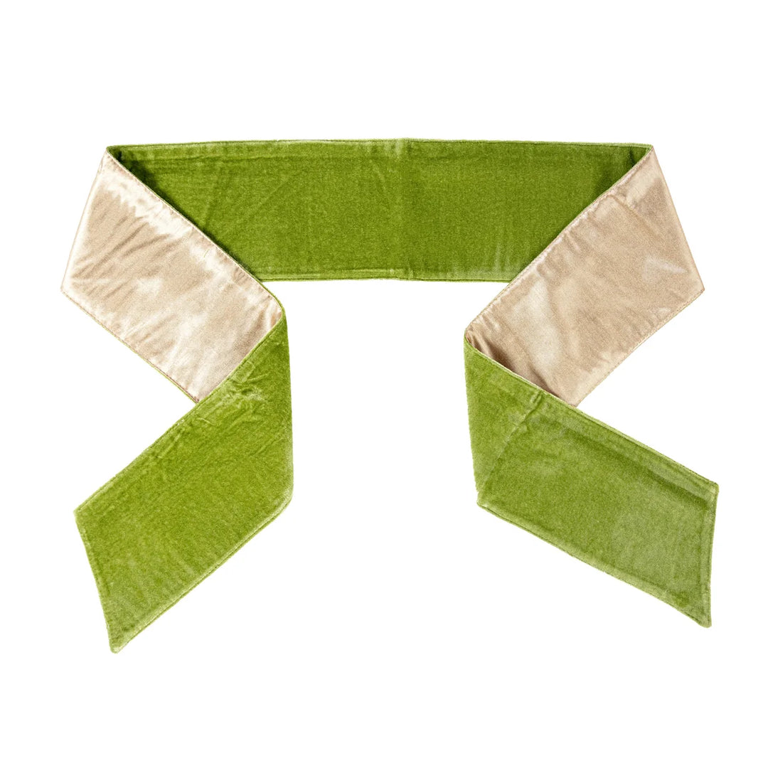 Green Velvet Wreath Sash with Metallic Gold Back