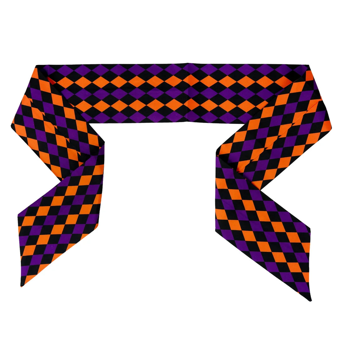 Purple &amp; Orange Harlequin Taffeta Wreath Sash