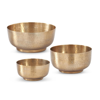 Set of 3 Textured Antique Gold Footed Bowls