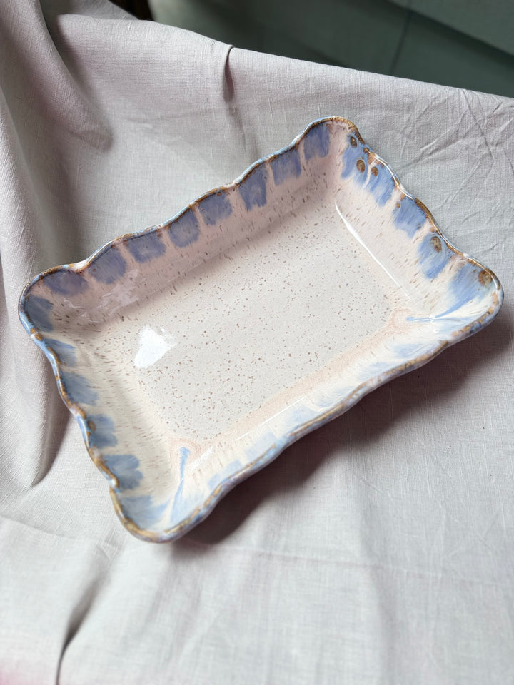 Waved Rectangle Baker - Blue Willow