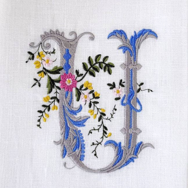 Arte Italica & Crown Linen Designs - Heritage Floral Monogram Linen Towel - New
