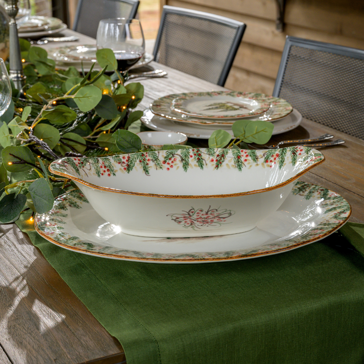 Arte Italica &amp; Crown Linen Designs - Natale Oval Serving Bowl
