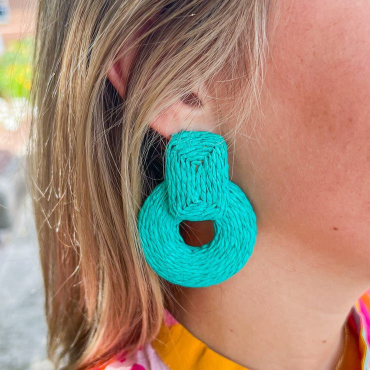 Turquoise Raffia Door Knocker Earrings
