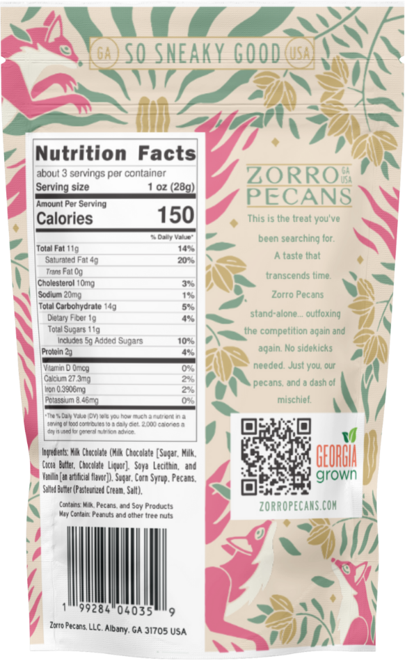 Zorro Pecans - Pecan TOFFEE MINI- 12 bags, 3.25 oz