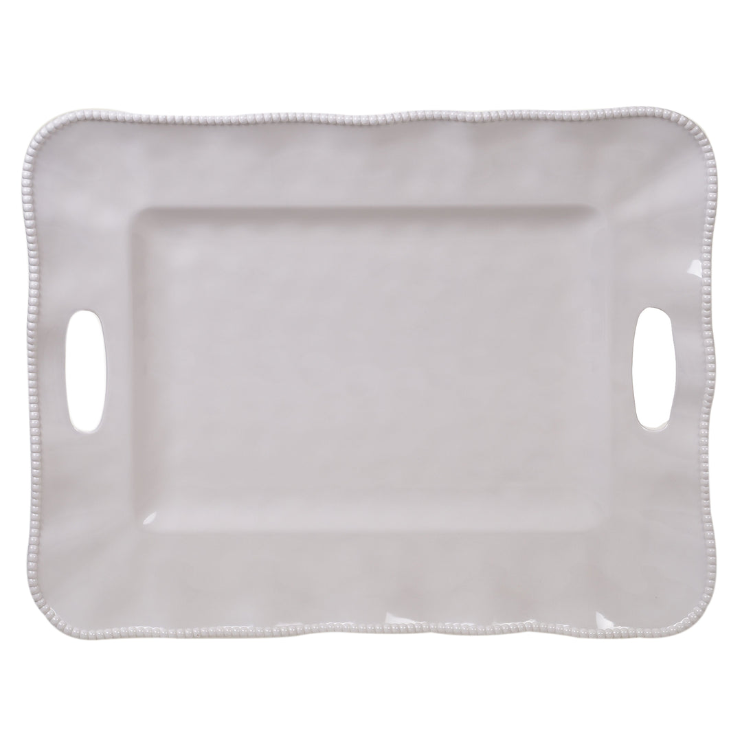 Perlette Cream Melamine Rectangular Tray w/Handles