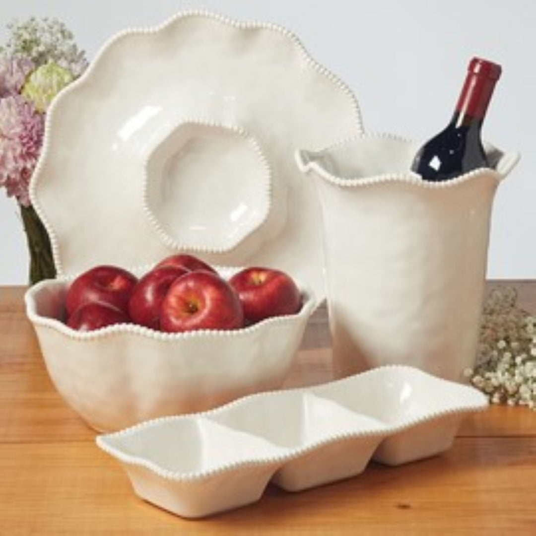 Perlette Cream Melamine 3 Section Server