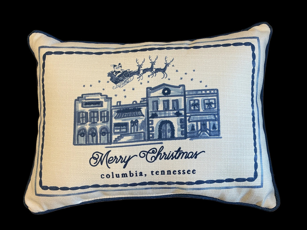Delft Blue Mainstreet Christmas Pillow