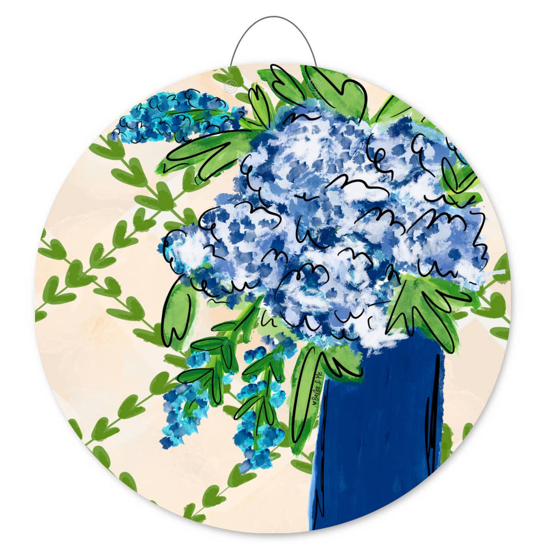 Baxter & Me - Blue Floral with Greenery Door Hanger