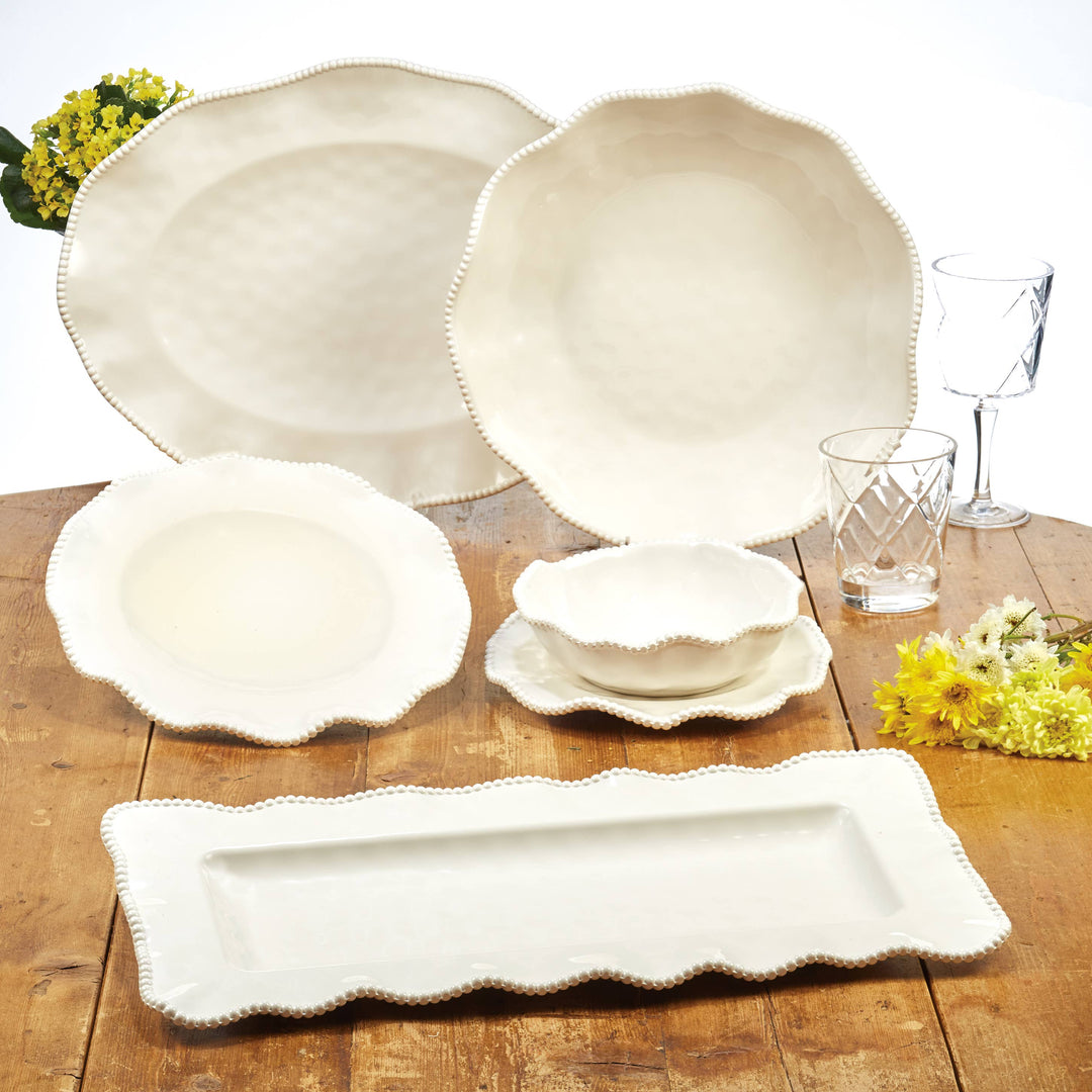 Certified International - Perlette Cream Melamine Rectangular Platter 19 in  x 9 in