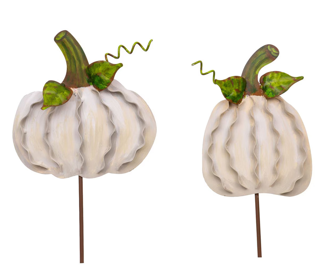 Ribbon Pumpkins Cream Set of 2