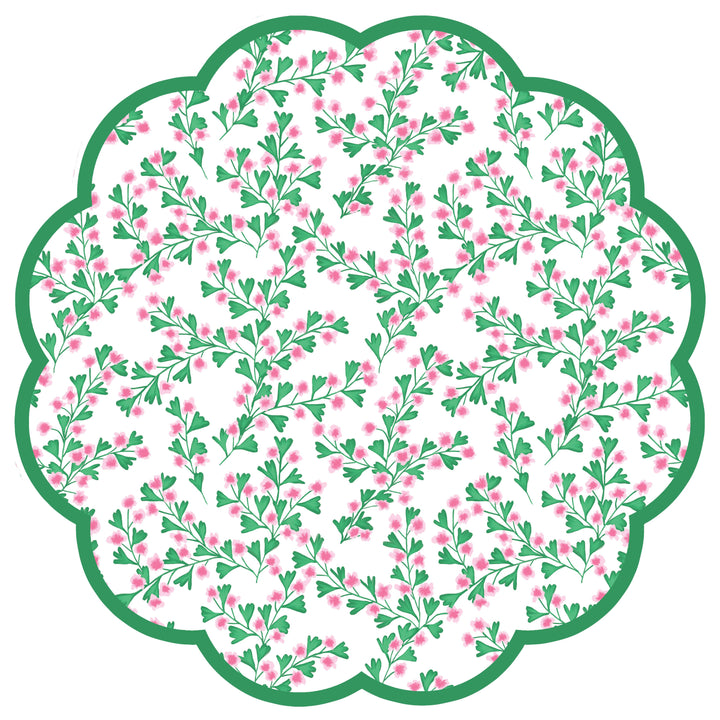 Cherry Blossom Floral Scalloped Paper Placemats | Set of 24