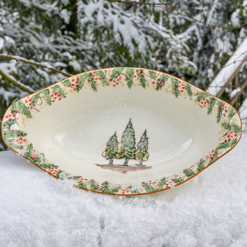 Arte Italica &amp; Crown Linen Designs - Natale Oval Serving Bowl