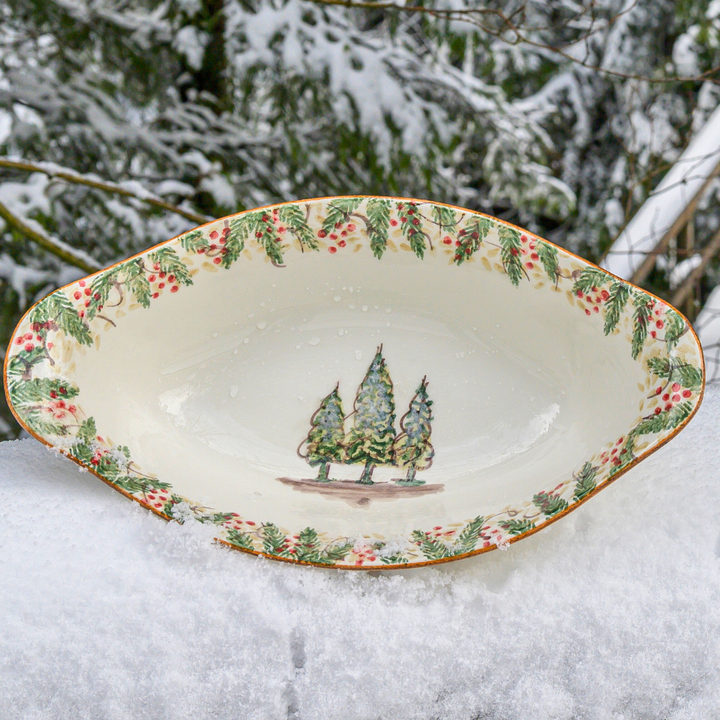 Arte Italica &amp; Crown Linen Designs - Natale Oval Serving Bowl