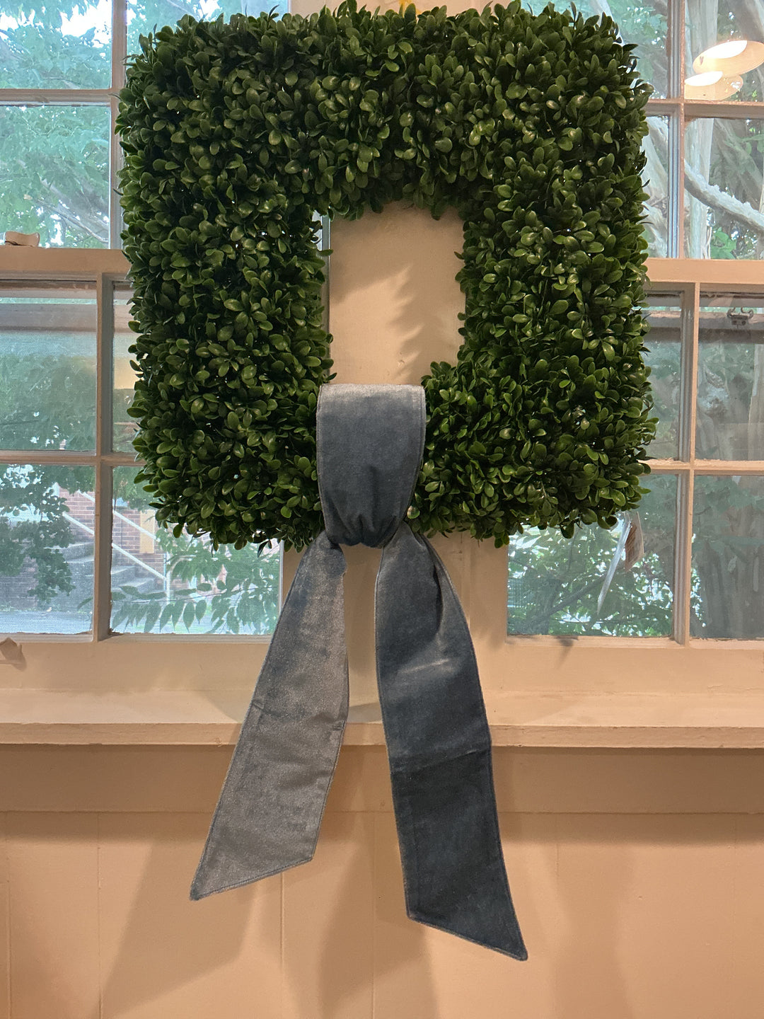 Dusty Blue Velvet Wreath Sash with Metallic Gold Back