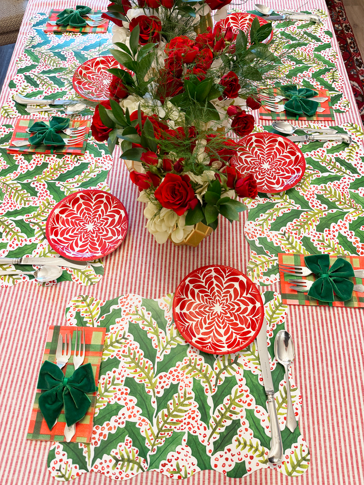 Jolly Holly Scalloped Rectangle Paper Placemats | Set of 24