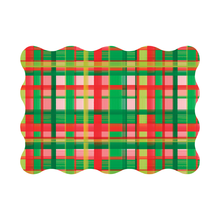 Holiday Plaid Scalloped Rectangle Paper Placemat | Set of 24