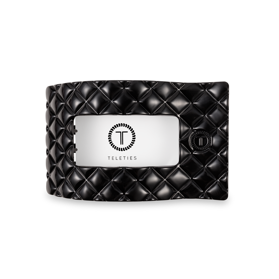 TELETIES - Flat Rectangle Hair Clip | Medium | Jet Black Quilted