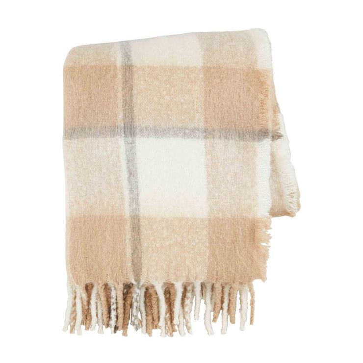 Taupe and White Plaid Blanket