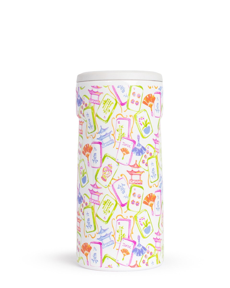 Mahjong 12 oz Insulated Slim Can Koozie - White/Multi