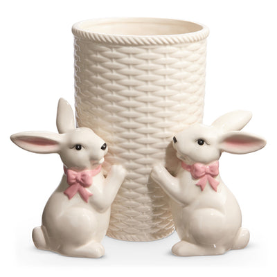 Bunnies with Basketweave Vase
