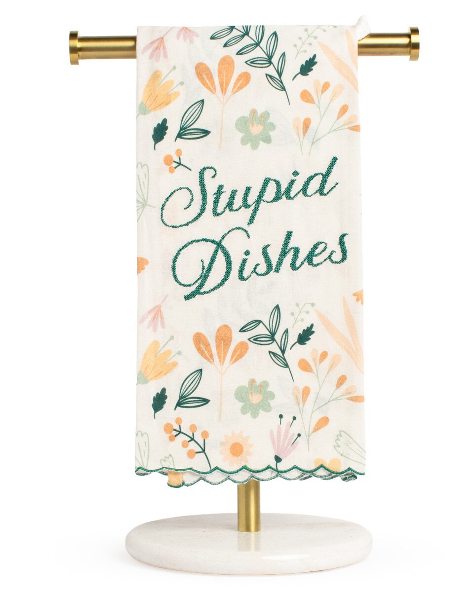 Stupid Dishes Hand Towel - White/Multi