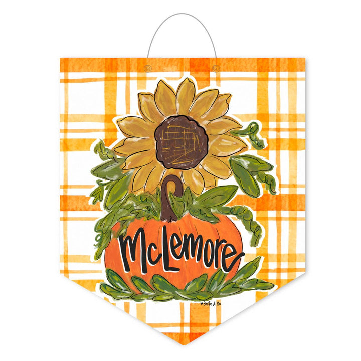 Baxter &amp; Me - Personalized Sunflower Pumpkin Plaid Door Hanger