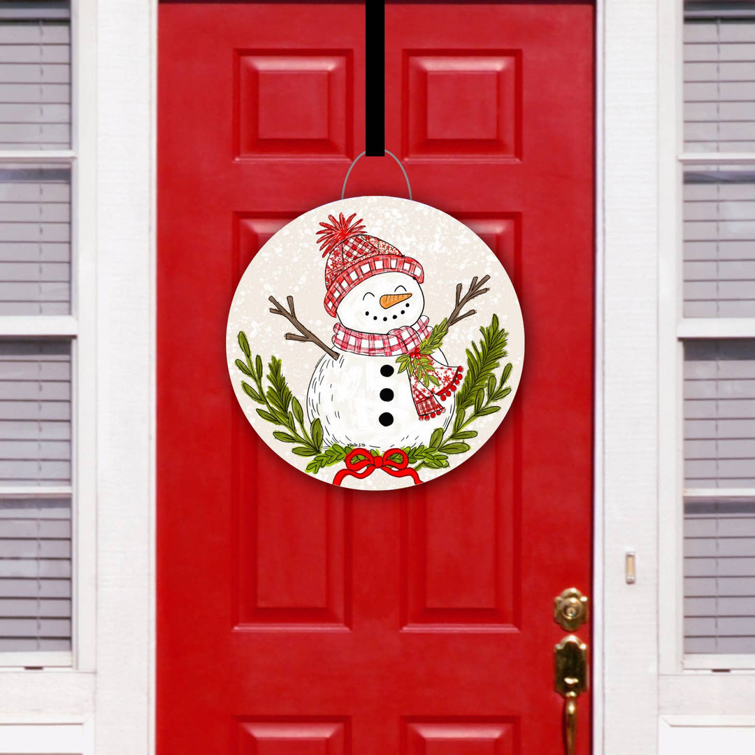 Baxter &amp; Me - Red Plaid Snowman Door Hanger