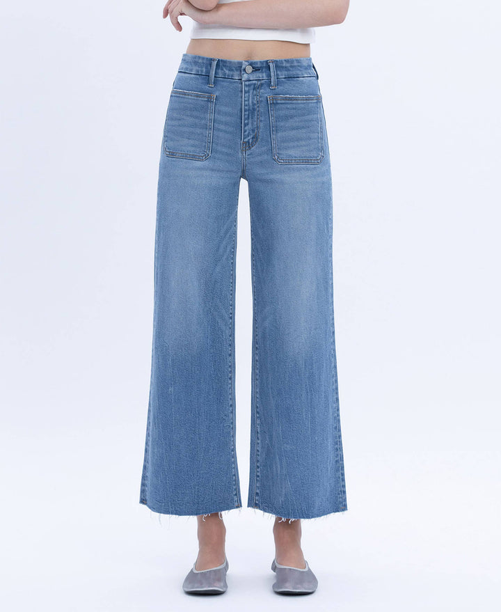 VERVET by FLYING MONKEY - HIGH RISE COMFORT WAISTBAND CROP WIDE JEANS T6947