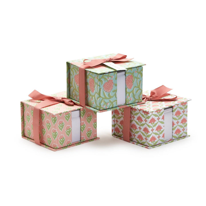 Floral Block Print Note Paper Caddy with Pencil-Pink