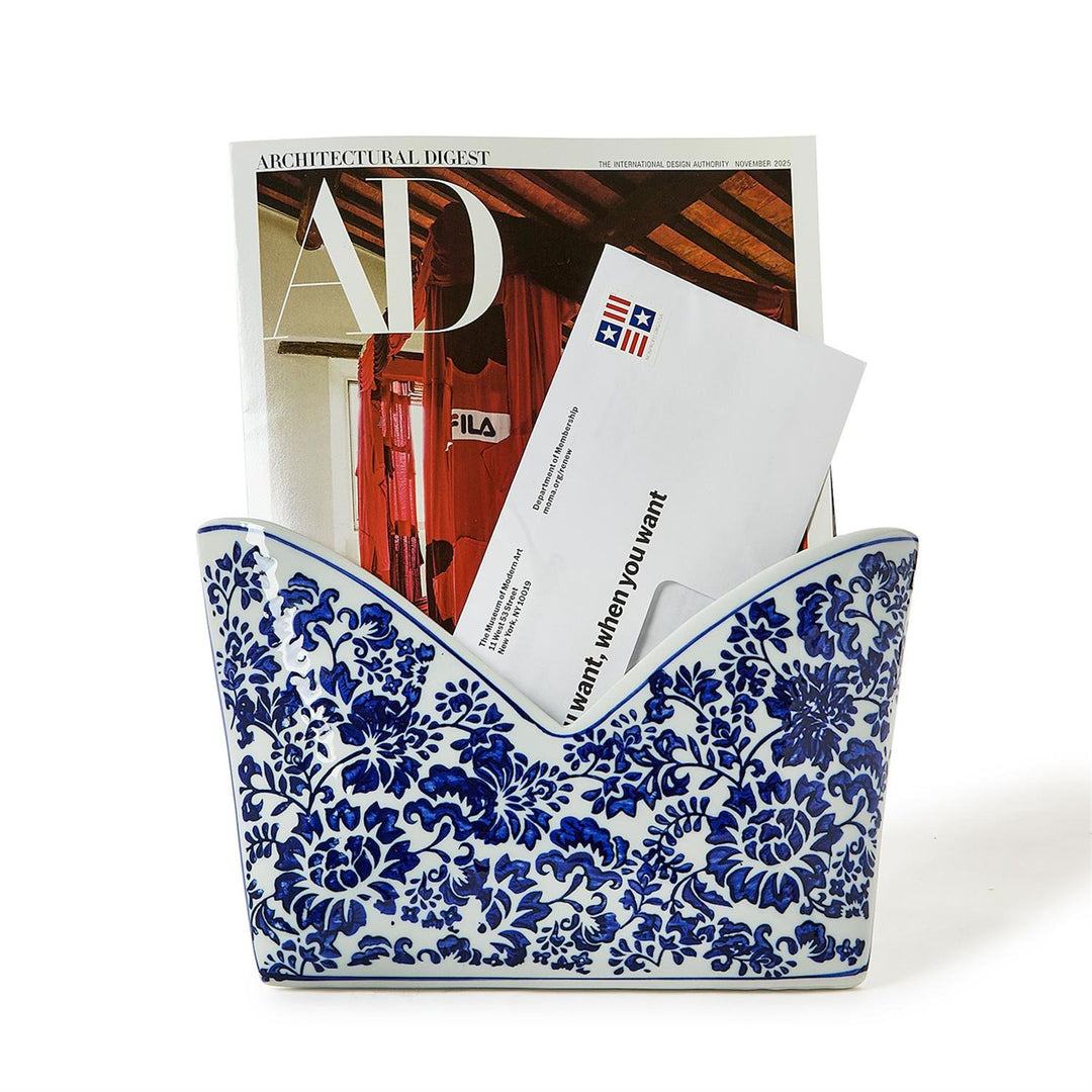 Chinoiserie Blue and White Floral Letter Holder