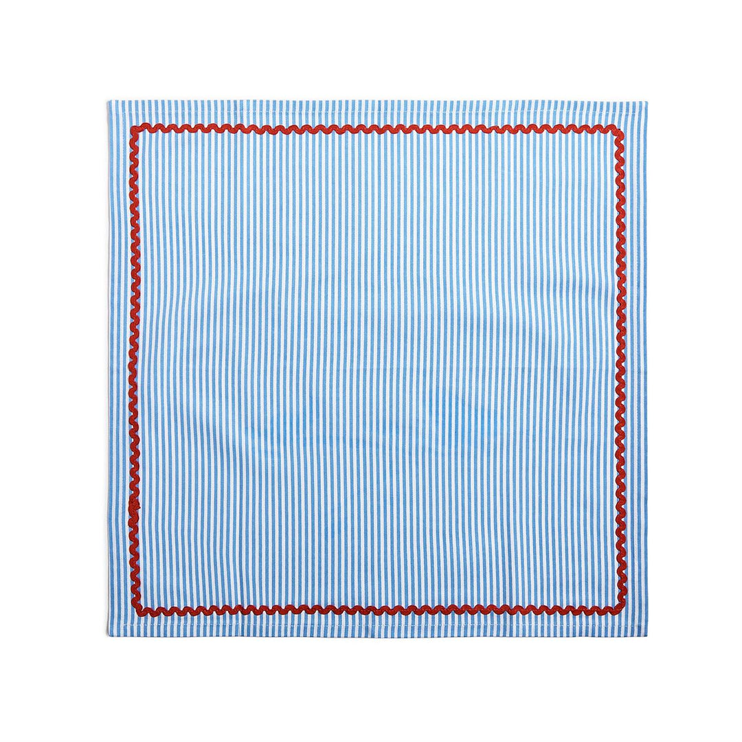 Blue Stripe w/Red Ric Rac Trim Cloth Dinner Napkins