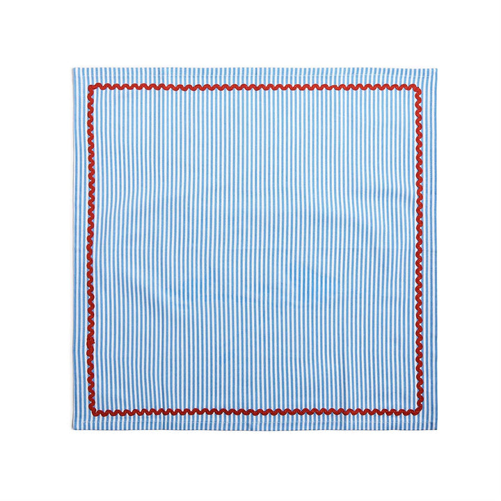 Blue Stripe w/Red Ric Rac Trim Cloth Dinner Napkins