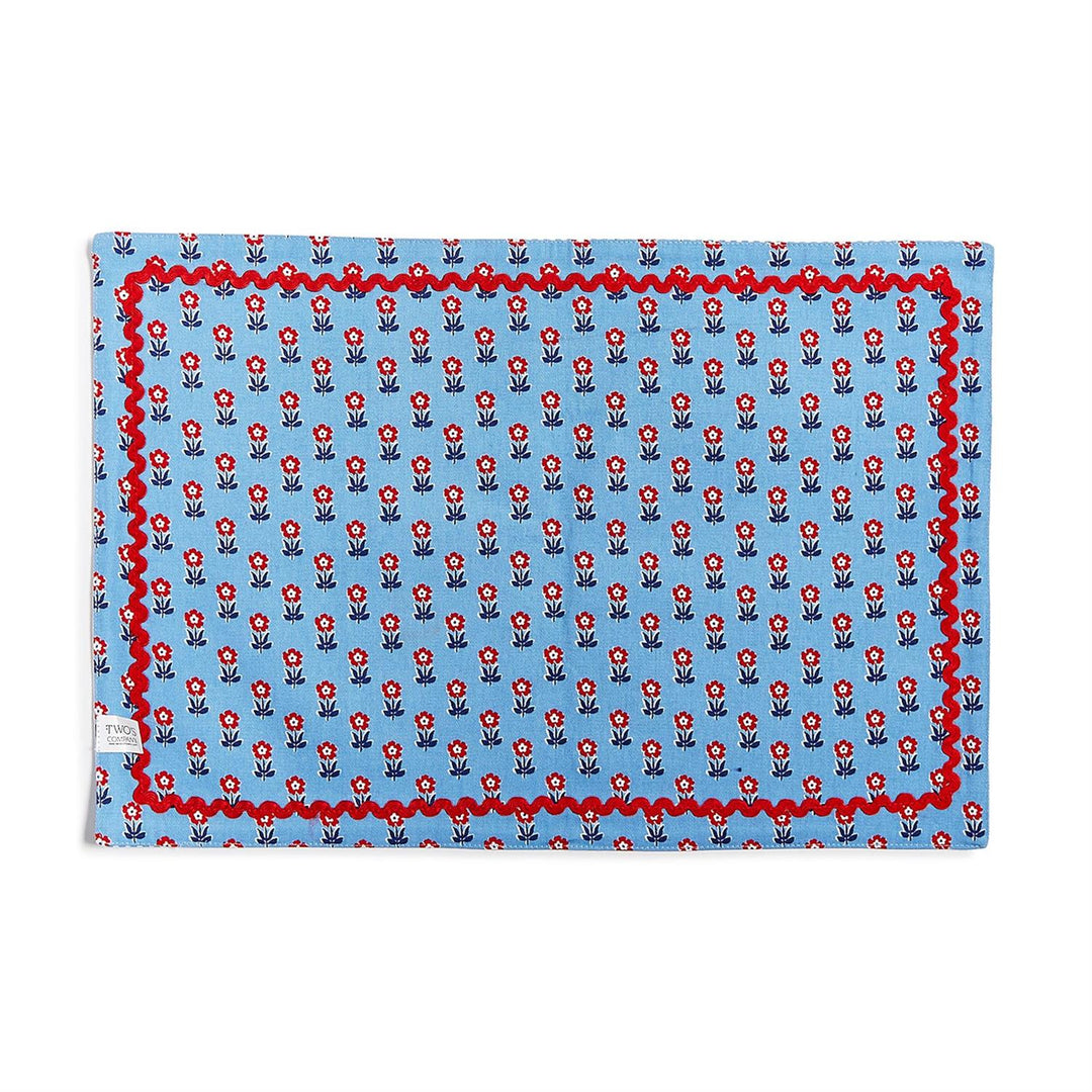 Red, White and Bloom Double Sided Fabric Placemats Set/4