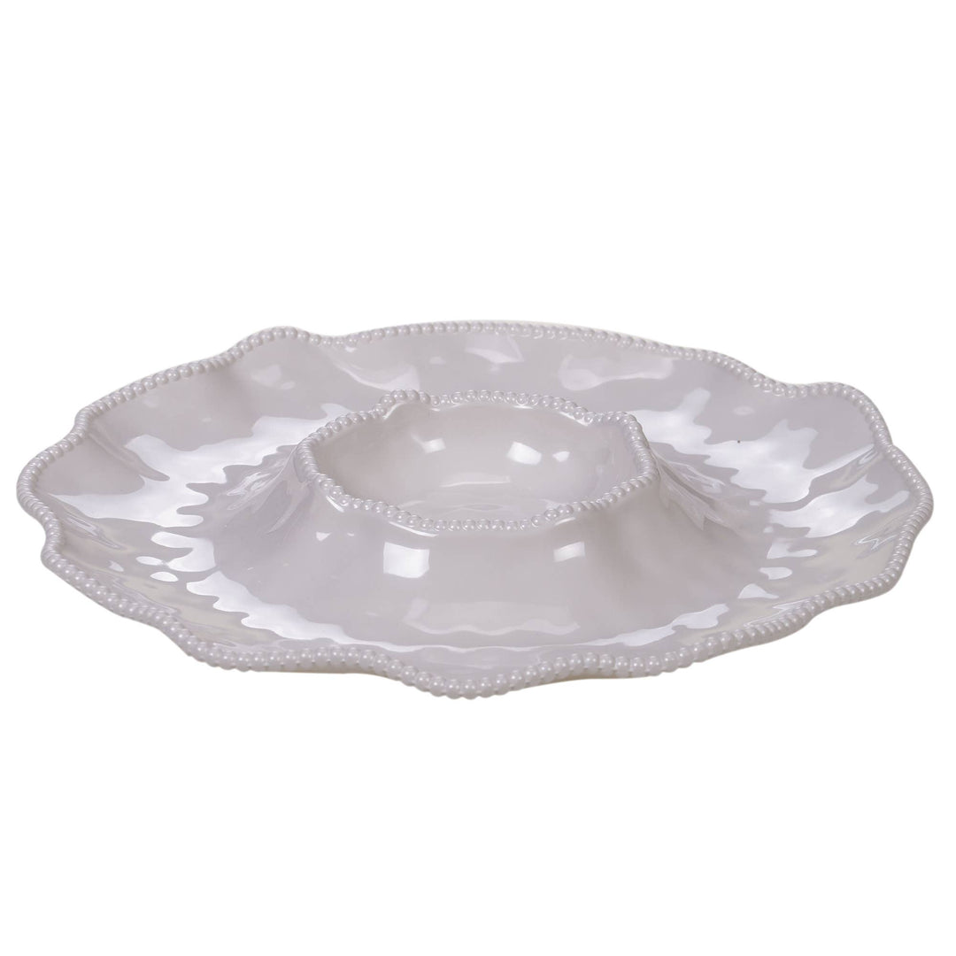 Certified International - Perlette Cream Melamine Chip &amp; Dip 14.5 in