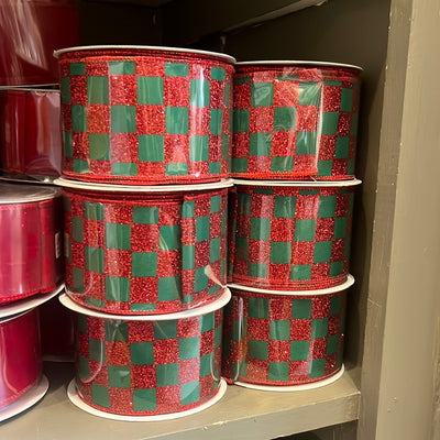 2.5"X10YD Green and Red Check Ribbon