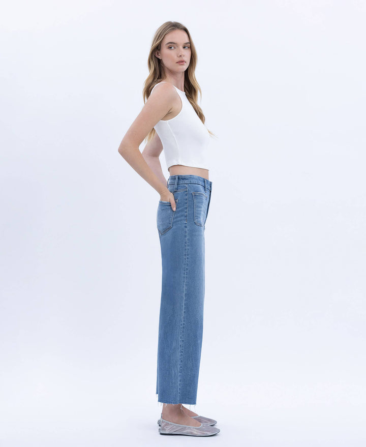 VERVET by FLYING MONKEY - HIGH RISE COMFORT WAISTBAND CROP WIDE JEANS T6947