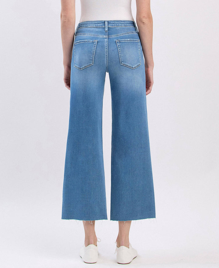 VERVET by FLYING MONKEY - HIGH RISE CLEAN CUT RAW HEM CROP SLIM WIDE JEANS V3632