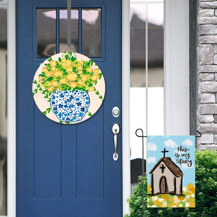 Baxter & Me - Yellow Floral in Blue Willow Door Hanger