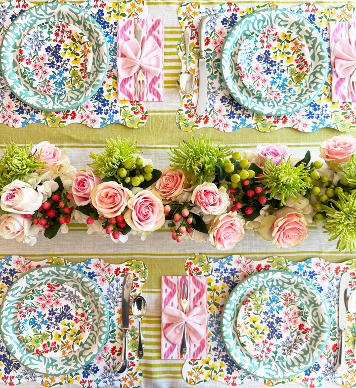 Floral Bloom Scalloped Rectangle Paper Placemats | Set of 24