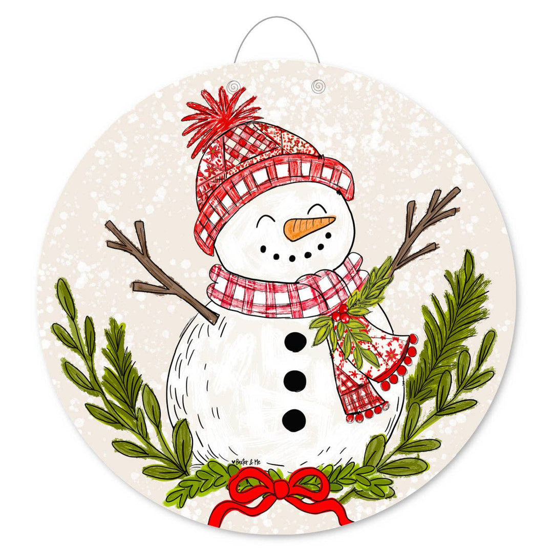 Baxter &amp; Me - Red Plaid Snowman Door Hanger
