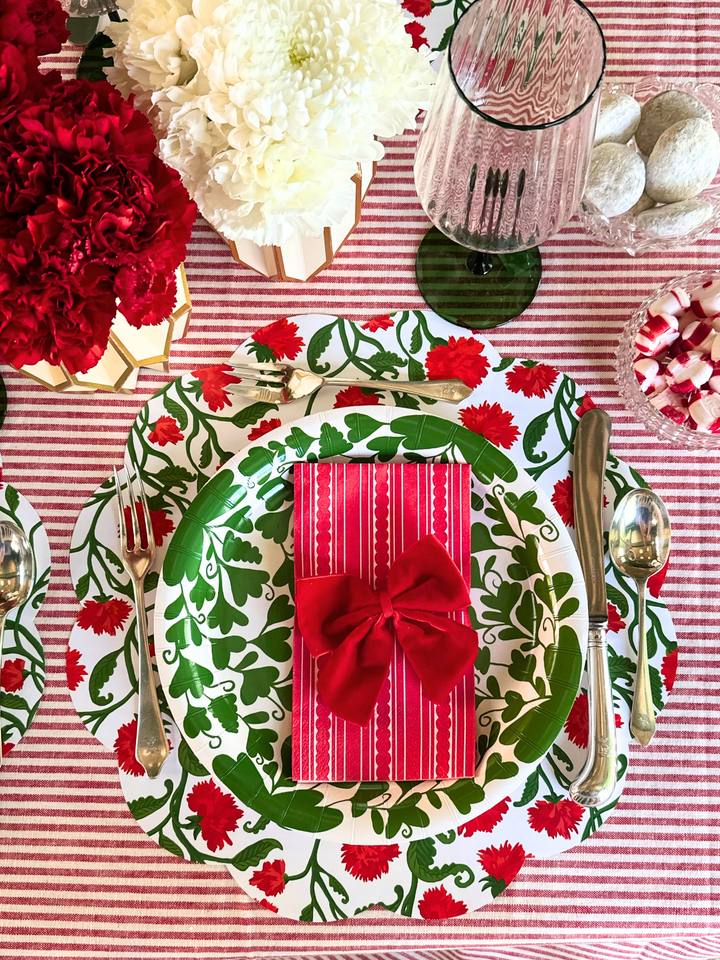 Red Carnation Scalloped Paper Placemats | Set of 24