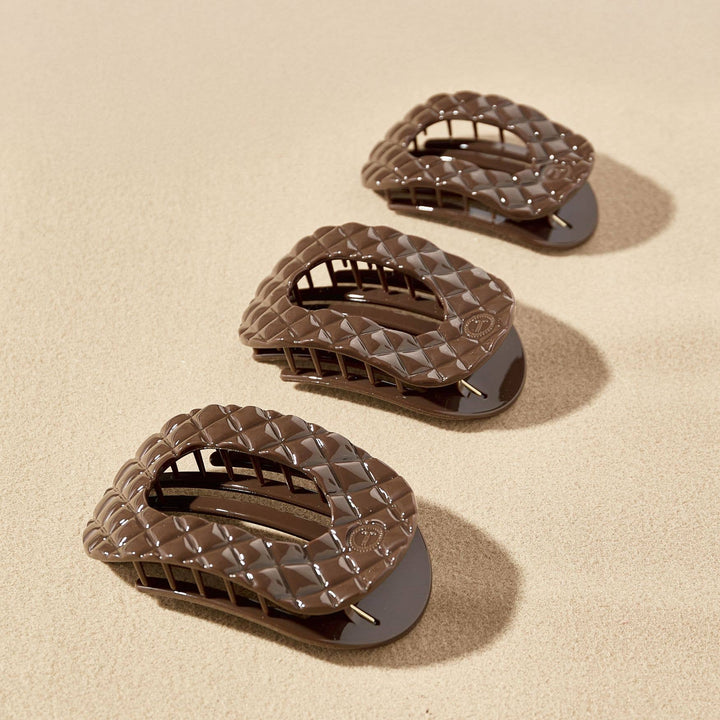 TELETIES - Flat Round Hair Clip | Medium | Truly Taupe Quilted