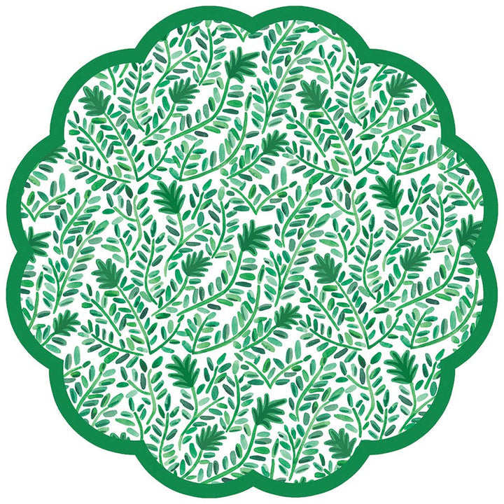 Green Vine Scalloped Paper Placemats | Set of 24