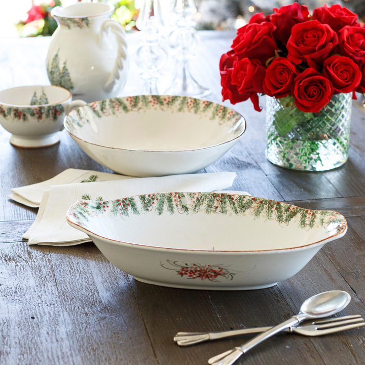 Arte Italica &amp; Crown Linen Designs - Natale Oval Serving Bowl